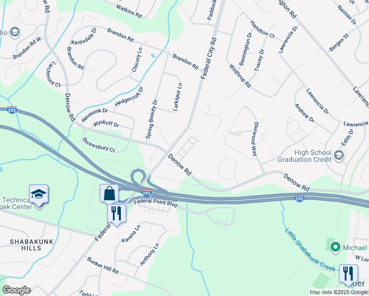 map of restaurants, bars, coffee shops, grocery stores, and more near 6 Allura Court in Lawrence Township