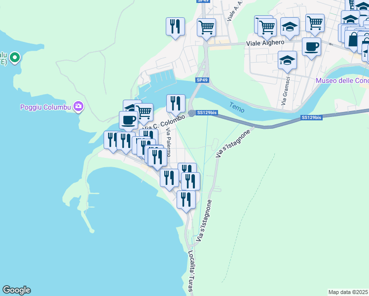 map of restaurants, bars, coffee shops, grocery stores, and more near 6 Via P. Nenni in Bosa
