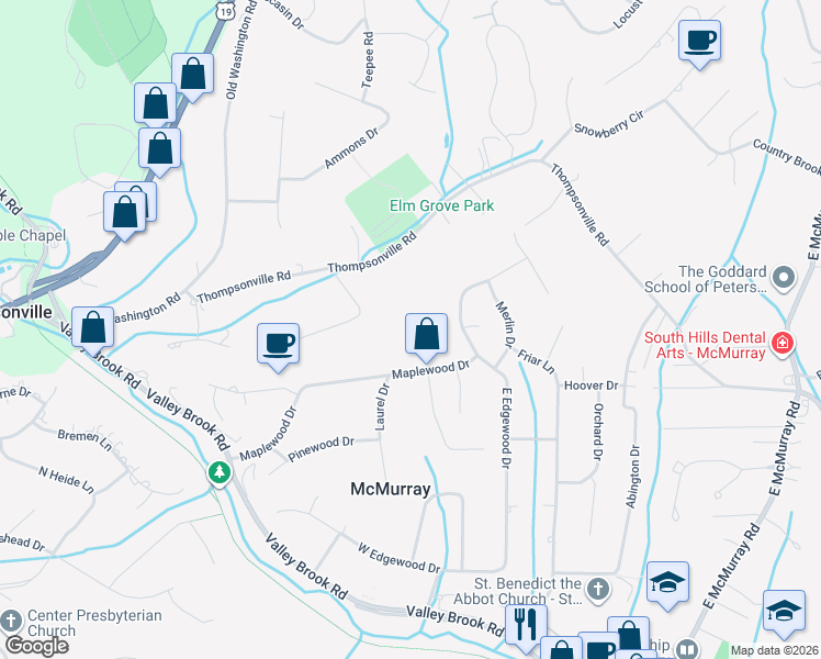 map of restaurants, bars, coffee shops, grocery stores, and more near 123 Elm Grove Drive in McMurray