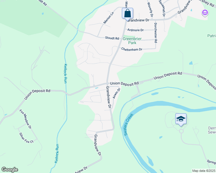 map of restaurants, bars, coffee shops, grocery stores, and more near 1 Arwin Drive in Hummelstown