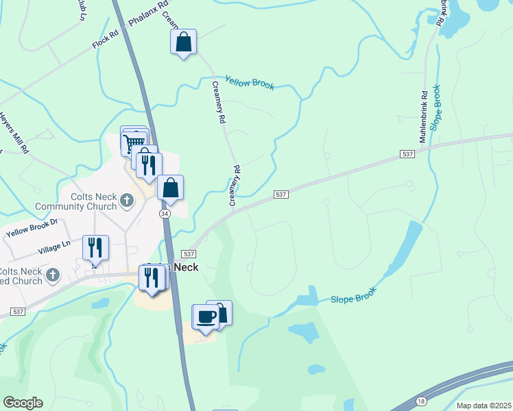 map of restaurants, bars, coffee shops, grocery stores, and more near 1 Twin Lakes Drive in Monmouth County