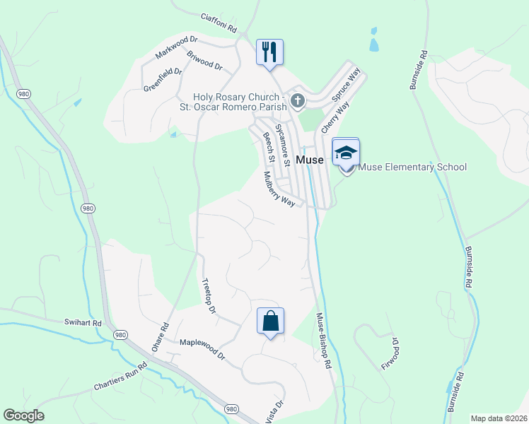map of restaurants, bars, coffee shops, grocery stores, and more near 100 Chestnut Court in Canonsburg