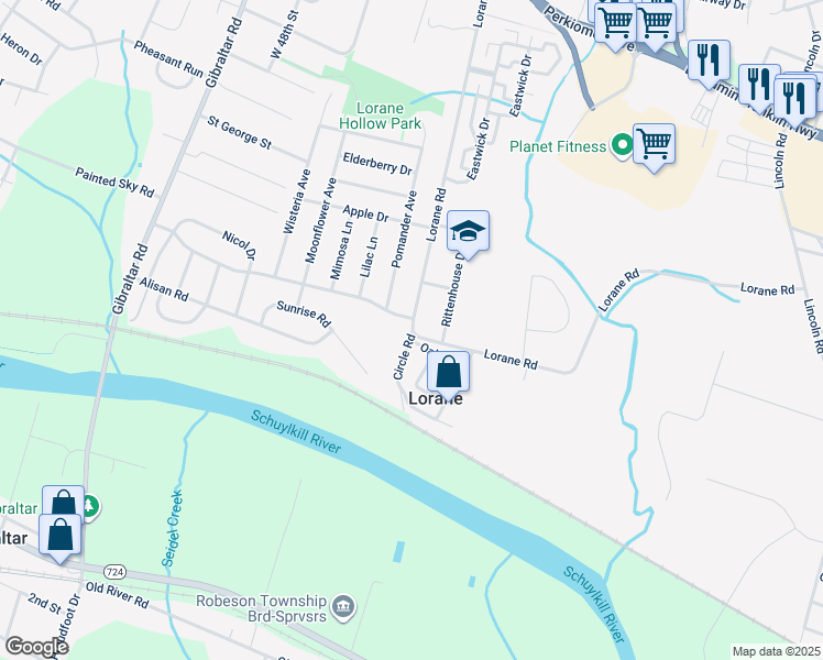 map of restaurants, bars, coffee shops, grocery stores, and more near 900 Lorane Road in Reading