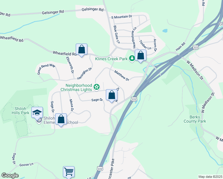 map of restaurants, bars, coffee shops, grocery stores, and more near 118 Marie Drive in Sinking Spring