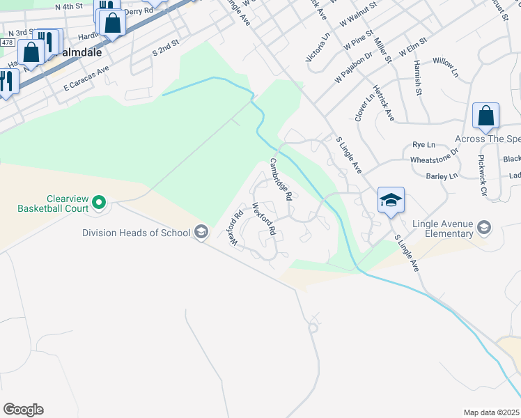 map of restaurants, bars, coffee shops, grocery stores, and more near 1890 Wexford Road in Palmyra