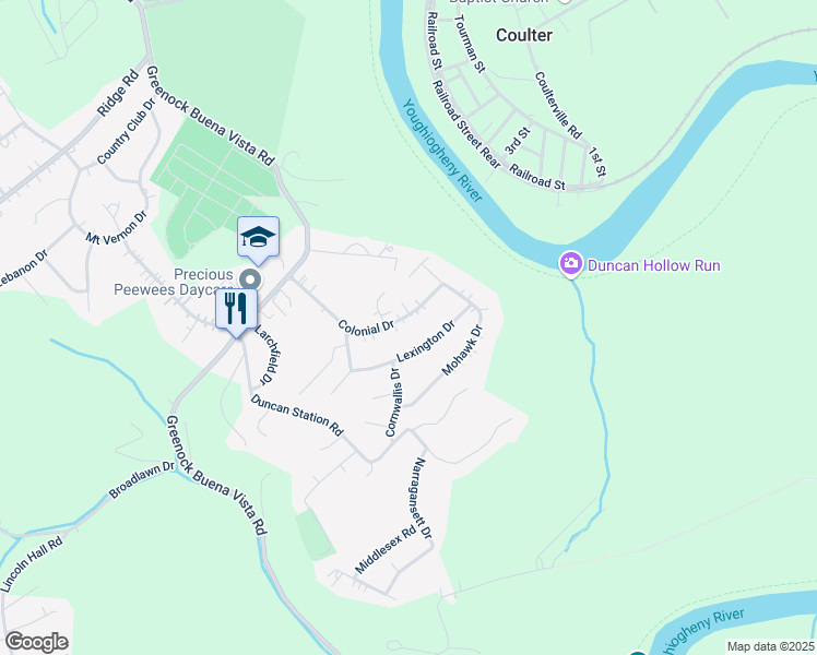 map of restaurants, bars, coffee shops, grocery stores, and more near 215 Lexington Drive in McKeesport