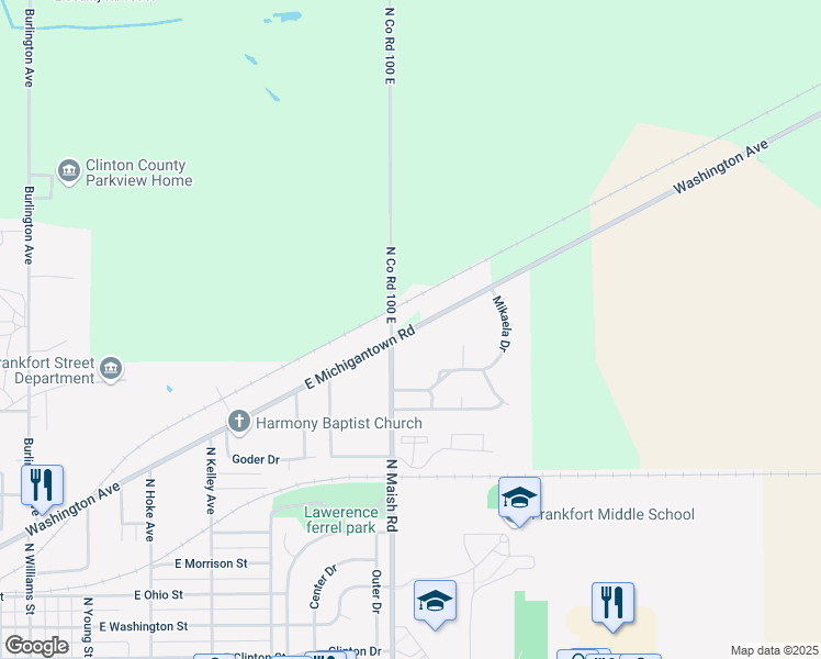 map of restaurants, bars, coffee shops, grocery stores, and more near 2101 Washington Avenue in Frankfort