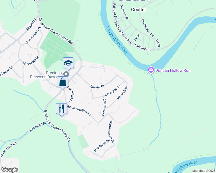 map of restaurants, bars, coffee shops, grocery stores, and more near 215 Lexington Drive in McKeesport