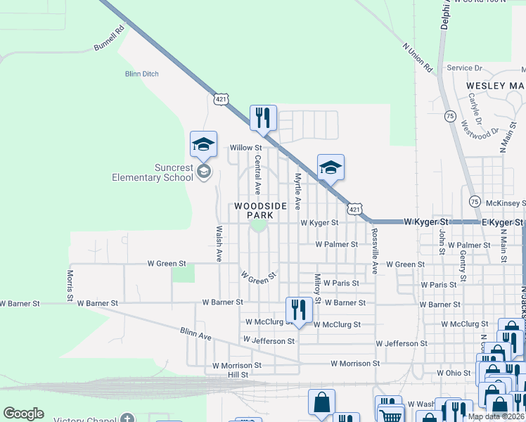 map of restaurants, bars, coffee shops, grocery stores, and more near in Frankfort