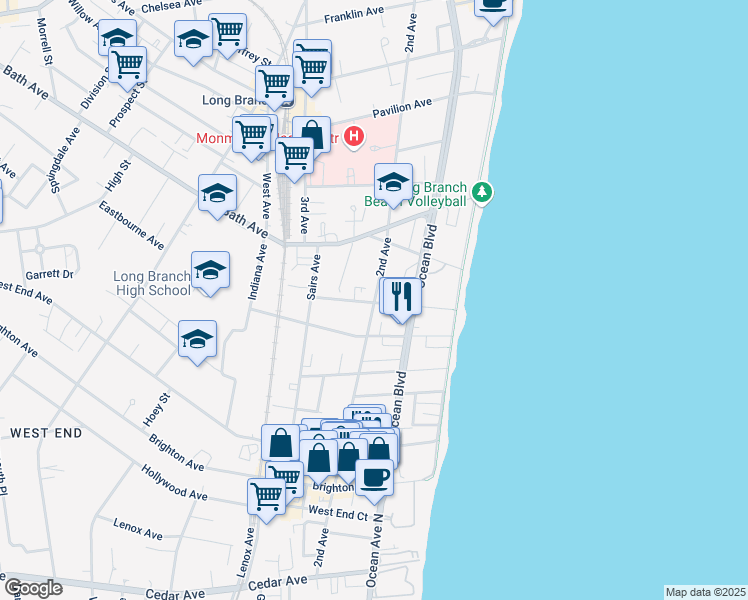 map of restaurants, bars, coffee shops, grocery stores, and more near 467 2nd Avenue in Long Branch