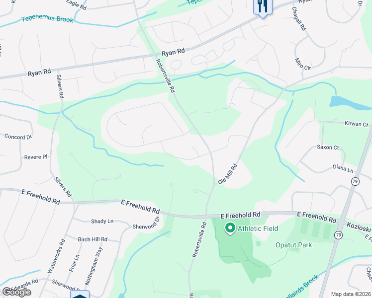 map of restaurants, bars, coffee shops, grocery stores, and more near 32 Cobblestone Way in Freehold