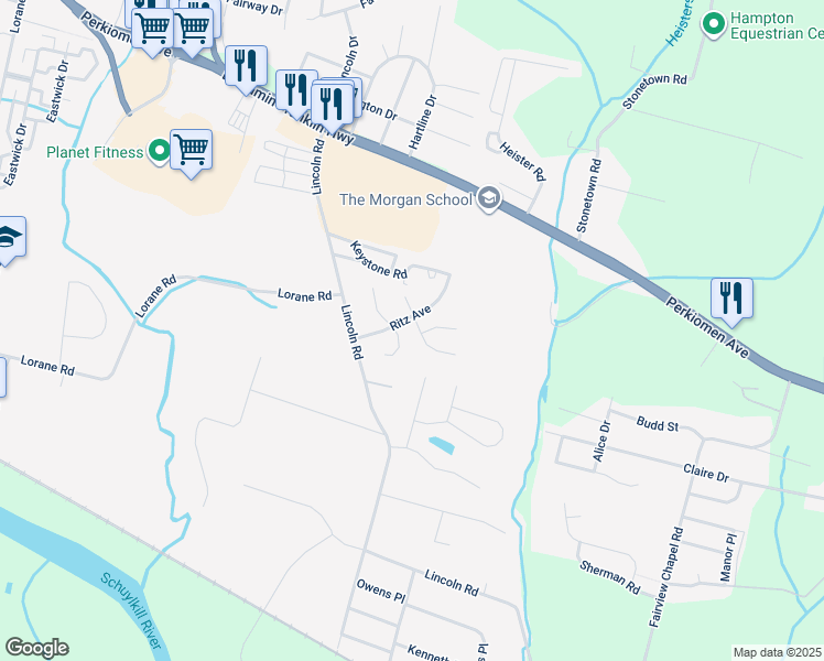 map of restaurants, bars, coffee shops, grocery stores, and more near 401 Allenbrook Lane in Reading