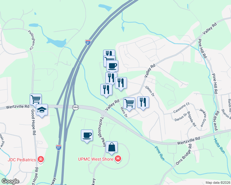 map of restaurants, bars, coffee shops, grocery stores, and more near 4305 Marketplace Way in Enola