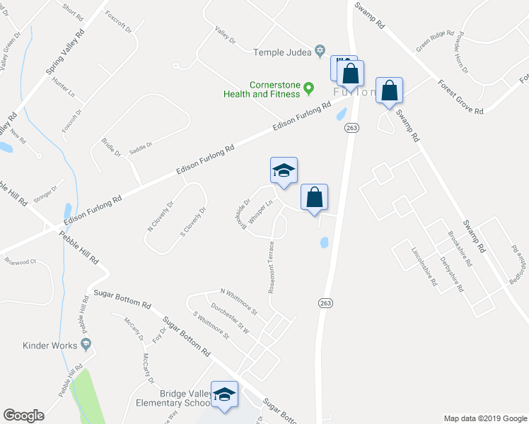map of restaurants, bars, coffee shops, grocery stores, and more near 3217 Whisper Lane in Furlong