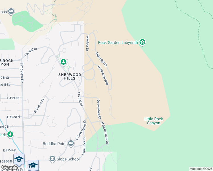 map of restaurants, bars, coffee shops, grocery stores, and more near 4277 North Imperial Way in Provo