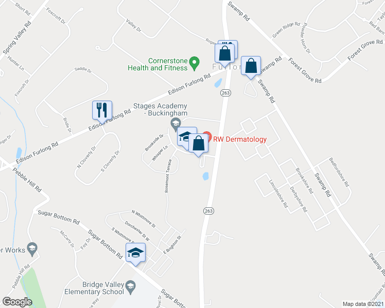 map of restaurants, bars, coffee shops, grocery stores, and more near Heritage Center Drive in Furlong