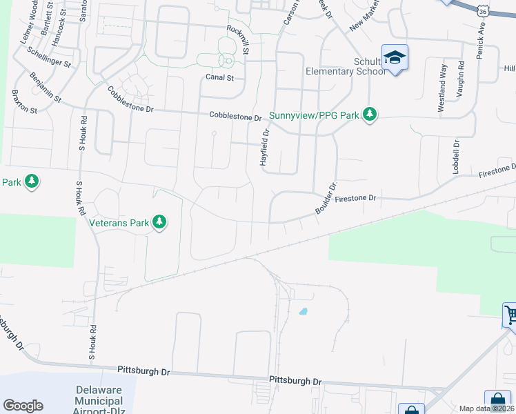map of restaurants, bars, coffee shops, grocery stores, and more near 412 Firestone Drive in Delaware