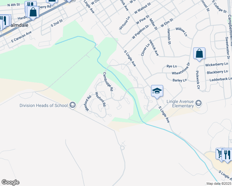 map of restaurants, bars, coffee shops, grocery stores, and more near 1417 Cambridge Court in Palmyra
