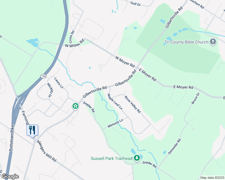 map of restaurants, bars, coffee shops, grocery stores, and more near 63 Maple Leaf Lane in Pottstown