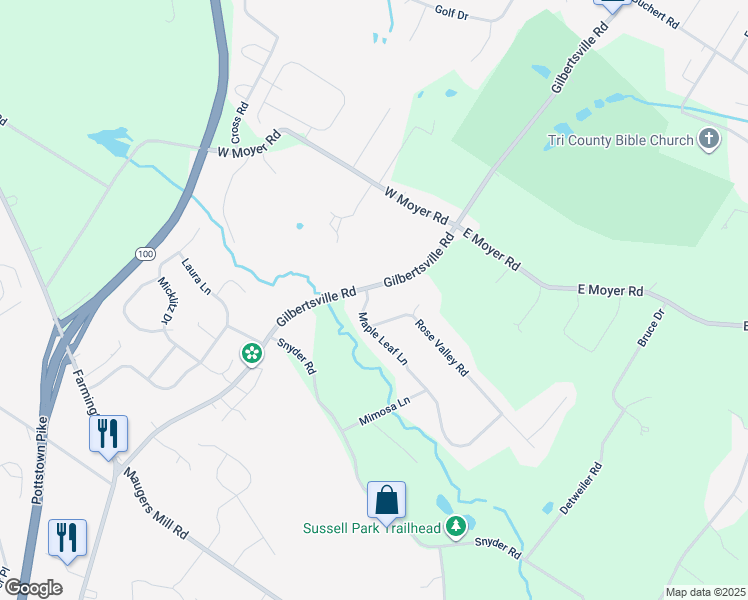 map of restaurants, bars, coffee shops, grocery stores, and more near 63 Maple Leaf Lane in Pottstown