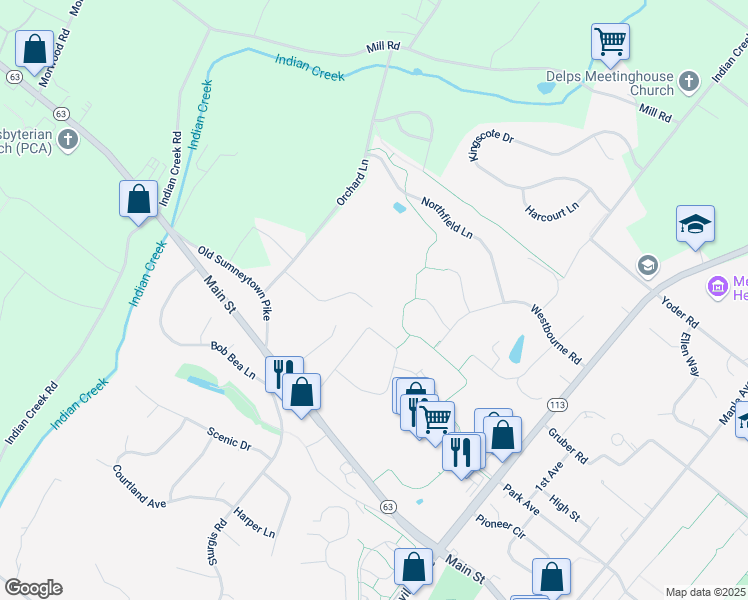 map of restaurants, bars, coffee shops, grocery stores, and more near 721 Bellingham Lane in Harleysville