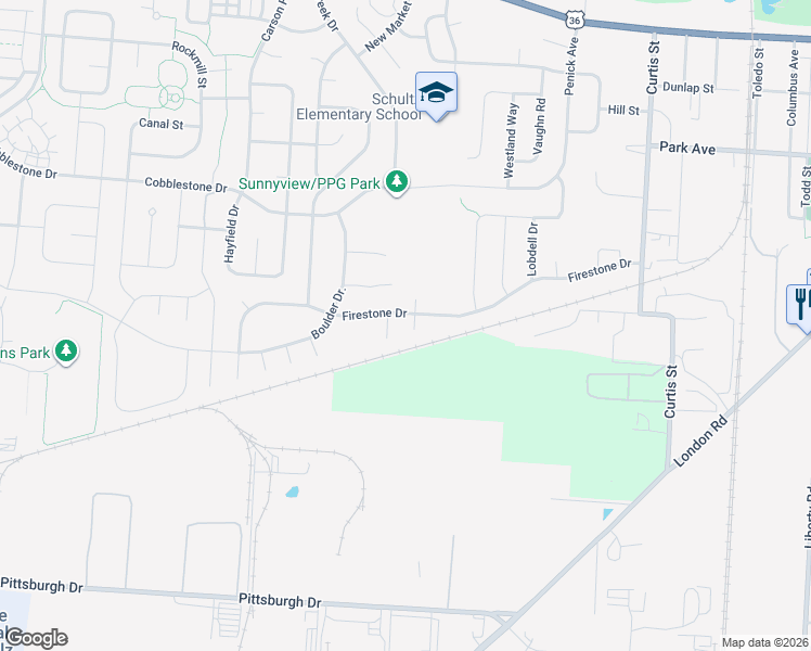 map of restaurants, bars, coffee shops, grocery stores, and more near 218 Firestone Drive in Delaware