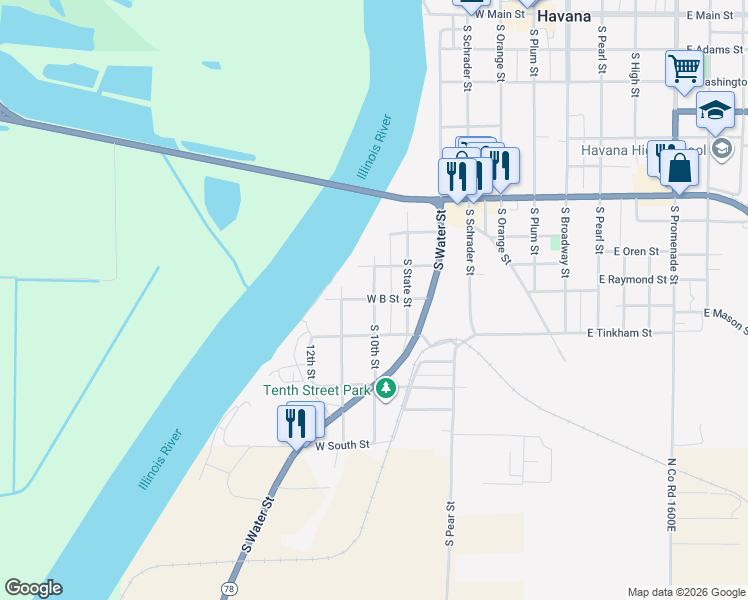 map of restaurants, bars, coffee shops, grocery stores, and more near 901 South 10th Street in Havana