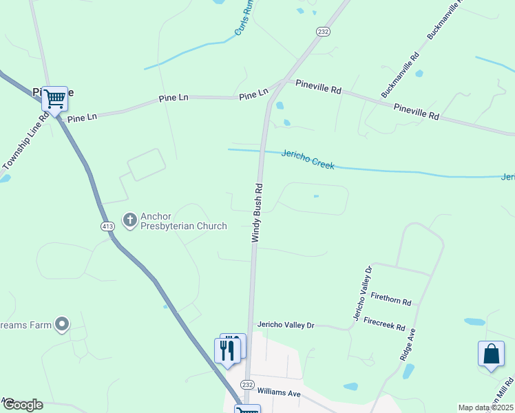 map of restaurants, bars, coffee shops, grocery stores, and more near 2726 Windy Bush Road in Newtown