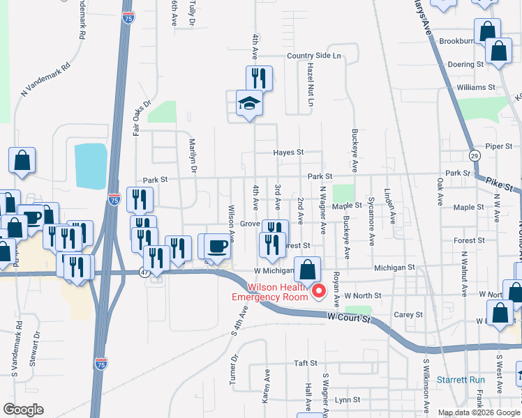 map of restaurants, bars, coffee shops, grocery stores, and more near 606 4th Avenue in Sidney