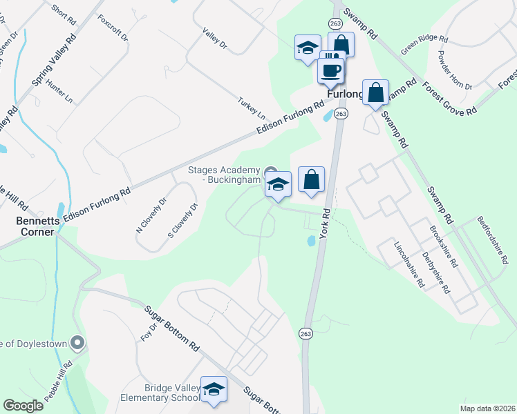 map of restaurants, bars, coffee shops, grocery stores, and more near 2416 Heritage Center Drive in Furlong
