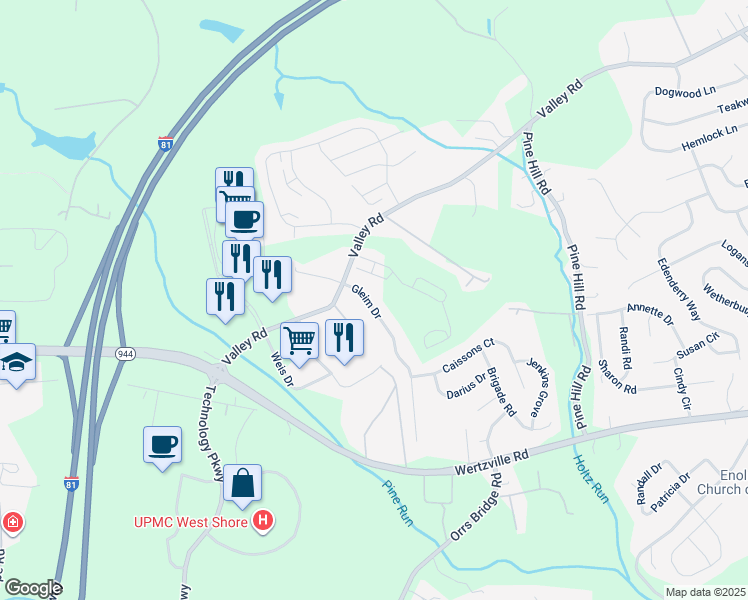 map of restaurants, bars, coffee shops, grocery stores, and more near 2317 Gleim Drive in Enola