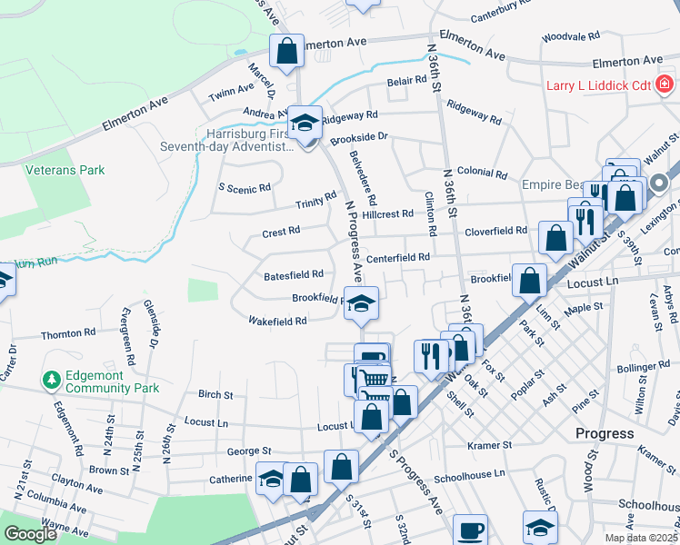 map of restaurants, bars, coffee shops, grocery stores, and more near 309 Wedgewood Road in Harrisburg