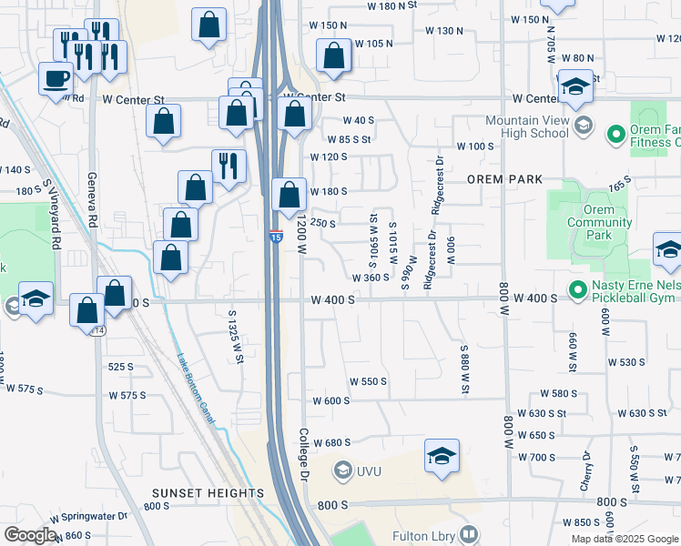 map of restaurants, bars, coffee shops, grocery stores, and more near 321 South 1165 West in Orem