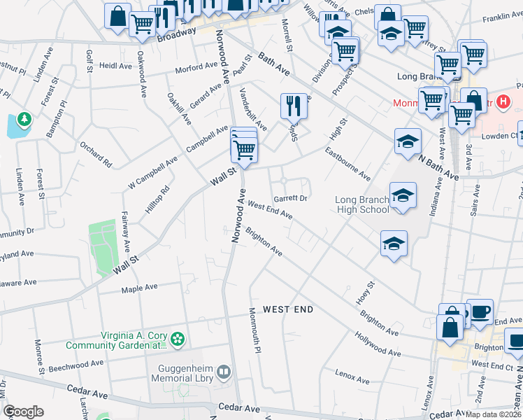 map of restaurants, bars, coffee shops, grocery stores, and more near 237 Norwood Avenue in Long Branch