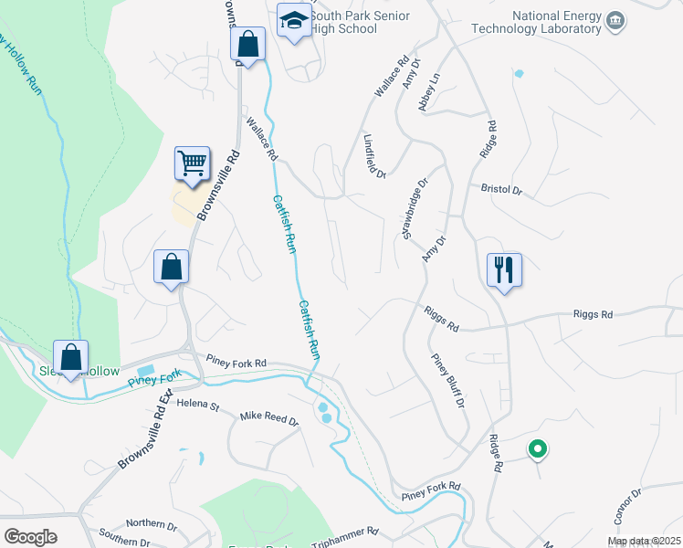 map of restaurants, bars, coffee shops, grocery stores, and more near 650 Hidden Ridge Court in South Park Township