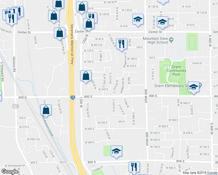 map of restaurants, bars, coffee shops, grocery stores, and more near 344 South 1015 West in Orem