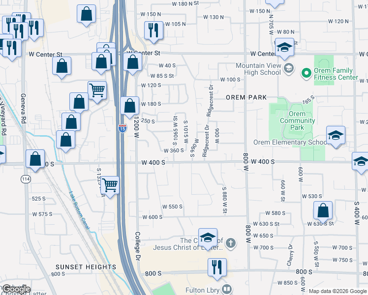 map of restaurants, bars, coffee shops, grocery stores, and more near 318 South 1015 West in Orem