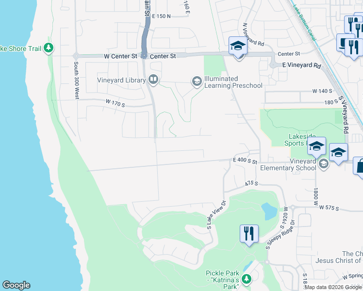 map of restaurants, bars, coffee shops, grocery stores, and more near 99 East Powell Street in Vineyard