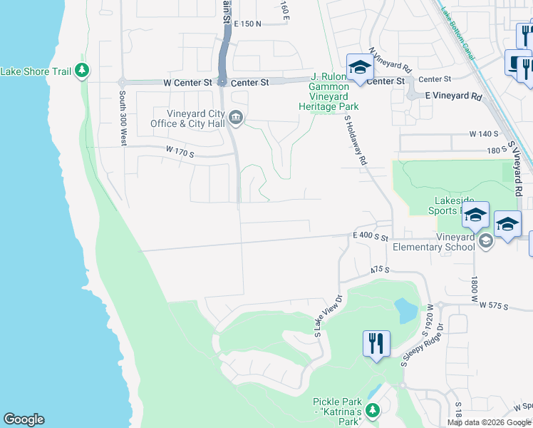 map of restaurants, bars, coffee shops, grocery stores, and more near 71 East Powell Street in Vineyard
