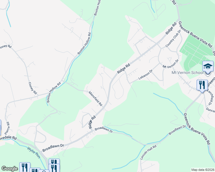 map of restaurants, bars, coffee shops, grocery stores, and more near 2318 Ridge Road in McKeesport