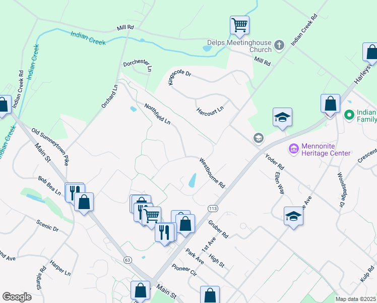map of restaurants, bars, coffee shops, grocery stores, and more near 643 Northfield Ln in Harleysville