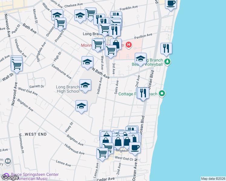 map of restaurants, bars, coffee shops, grocery stores, and more near 384 Sairs Avenue in Long Branch