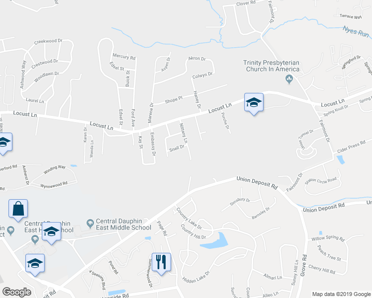 map of restaurants, bars, coffee shops, grocery stores, and more near 5839 Snell Drive in Harrisburg