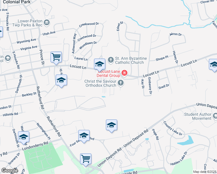 map of restaurants, bars, coffee shops, grocery stores, and more near 1428 Karen Drive in Harrisburg