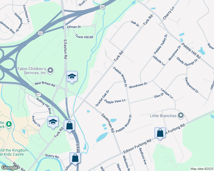 map of restaurants, bars, coffee shops, grocery stores, and more near 40 Scarlet Oak Drive in Doylestown