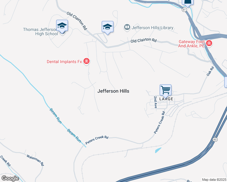 map of restaurants, bars, coffee shops, grocery stores, and more near in Jefferson Hills