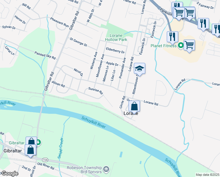 map of restaurants, bars, coffee shops, grocery stores, and more near 5000 Painted Sky Road in Reading