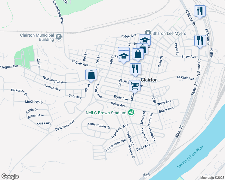 map of restaurants, bars, coffee shops, grocery stores, and more near 520 Mitchell Avenue in Clairton