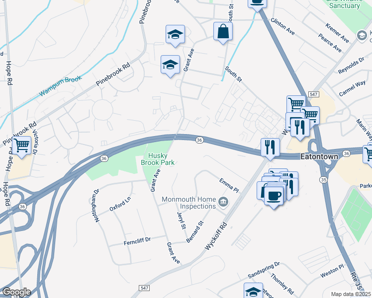 map of restaurants, bars, coffee shops, grocery stores, and more near 147 Grant Avenue in Eatontown
