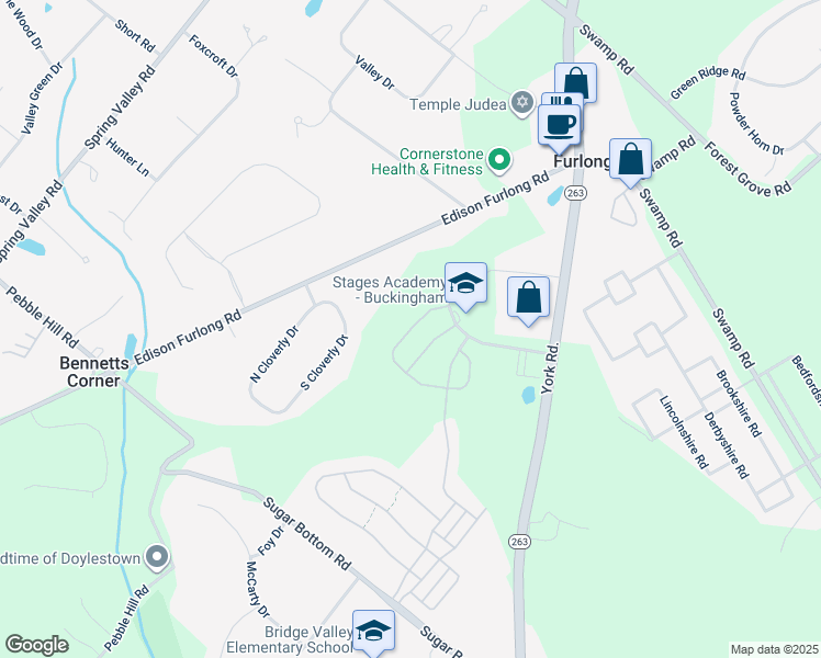map of restaurants, bars, coffee shops, grocery stores, and more near 3262 Brookside Drive in Furlong
